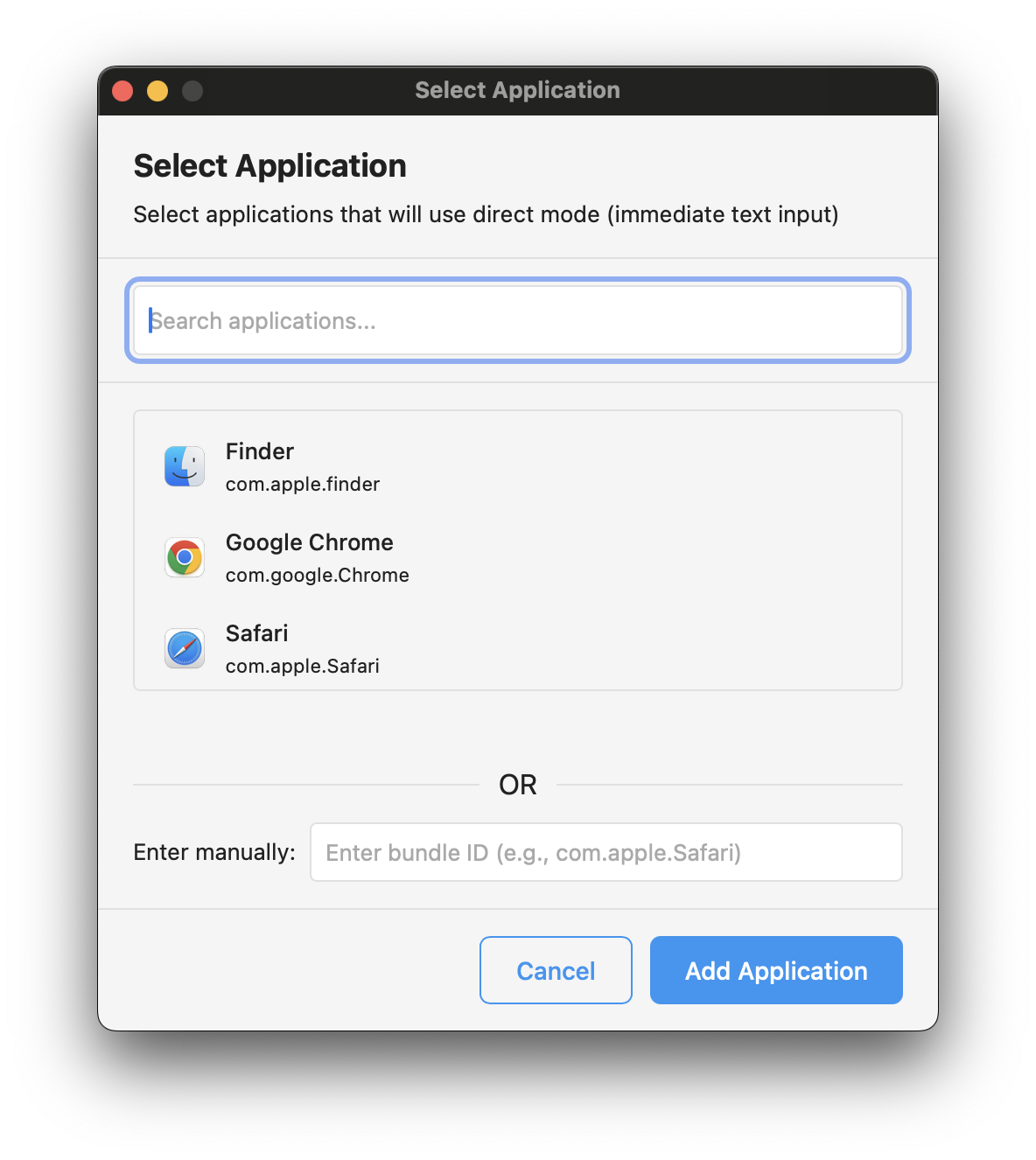 Application Selection Dialog